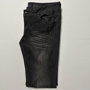 Antique Rivet Women's Black Straight Stretch Jeans Embroidered Pockets Size 29